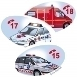 Urgence médicale SAMU 15, Sapeurs Pompiers 18, Police 17